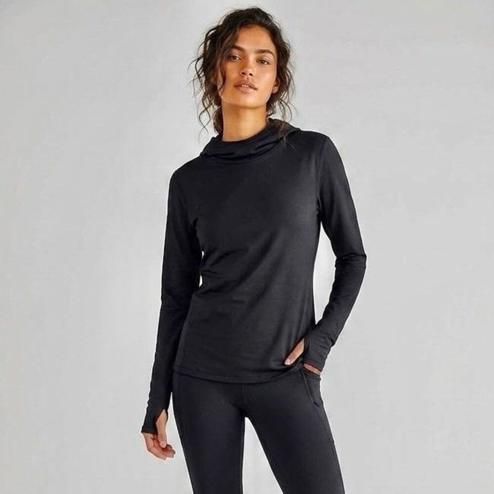 Mono B Women Cowl Neck Hoodie Long Sleeve Activewear Black Sz Medium Gym Running